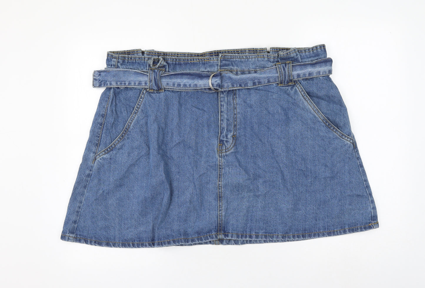PEP&CO Womens Blue Cotton A-Line Skirt Size 22 Zip