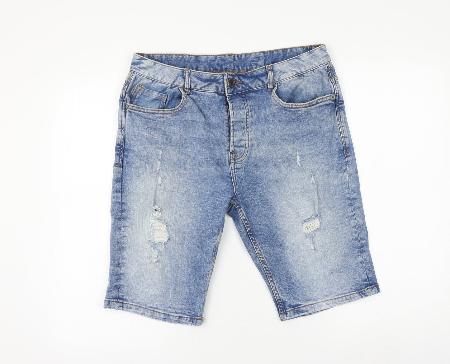 Primark Womens Blue Cotton Bermuda Shorts Size 32 in L11 in Regular Zip