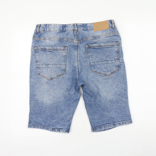 Primark Womens Blue Cotton Bermuda Shorts Size 32 in L11 in Regular Zip