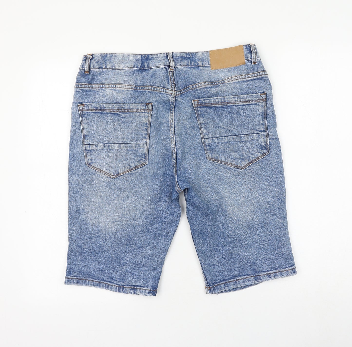 Primark Womens Blue Cotton Bermuda Shorts Size 32 in L11 in Regular Zip