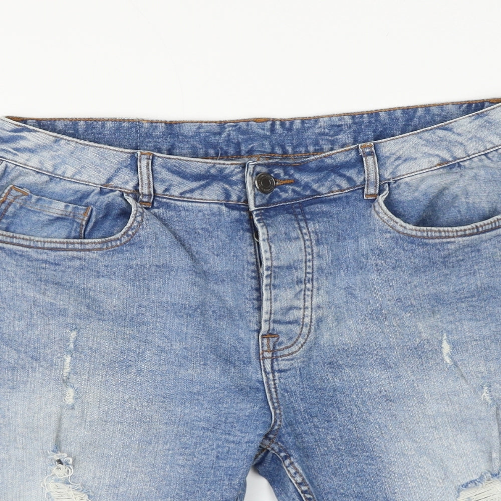 Primark Womens Blue Cotton Bermuda Shorts Size 32 in L11 in Regular Zip