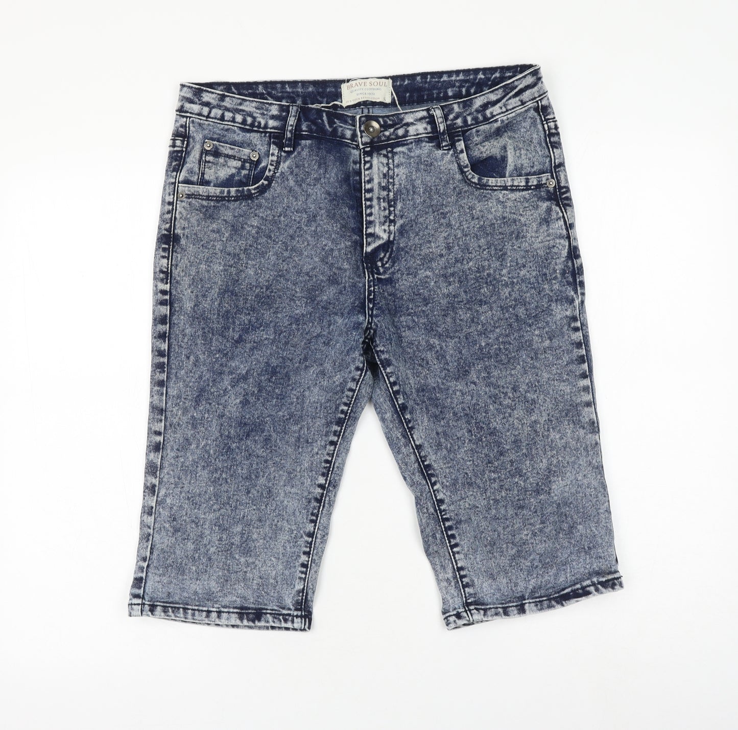 Brave Soul Womens Blue Cotton Bermuda Shorts Size S L13 in Regular Zip
