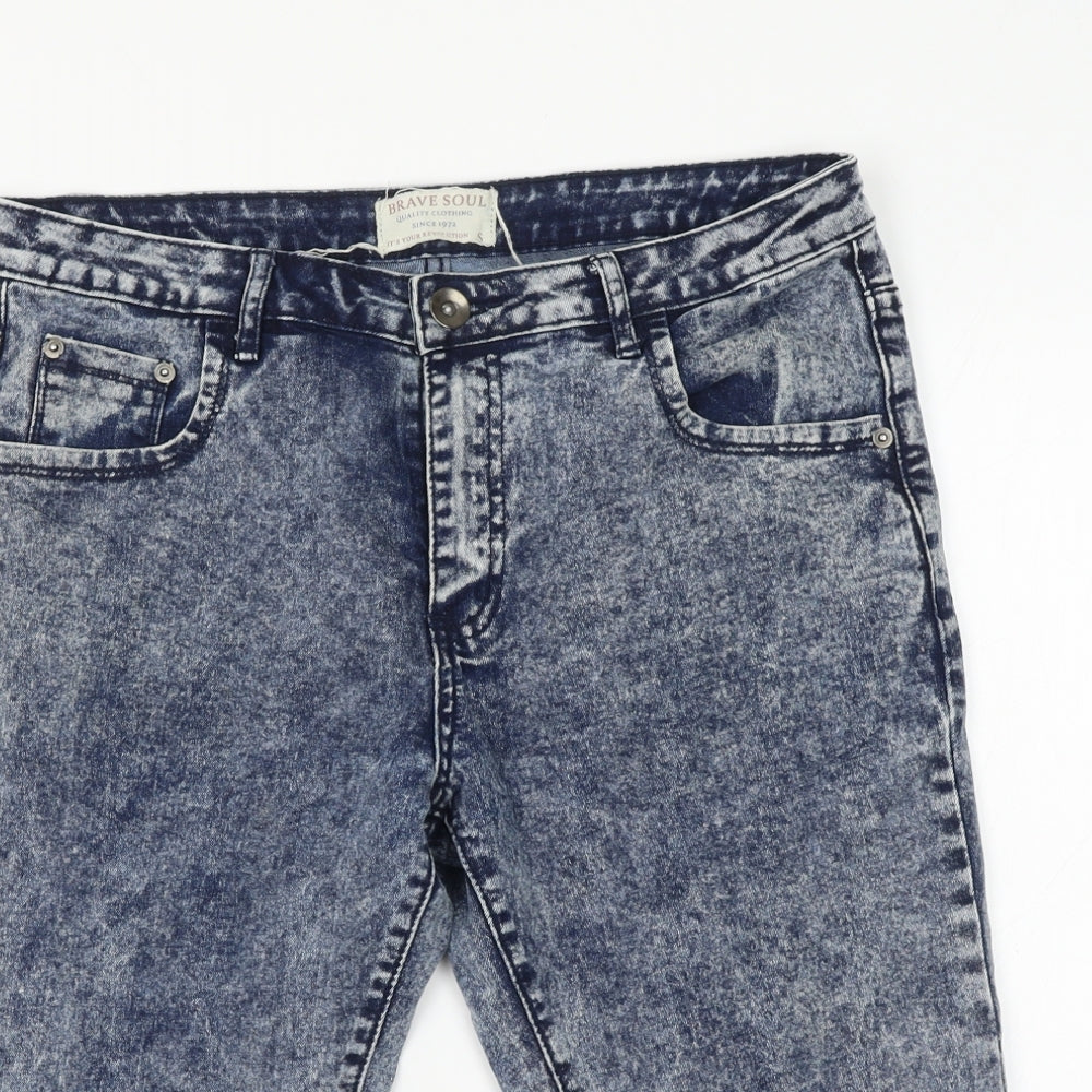 Brave Soul Womens Blue Cotton Bermuda Shorts Size S L13 in Regular Zip