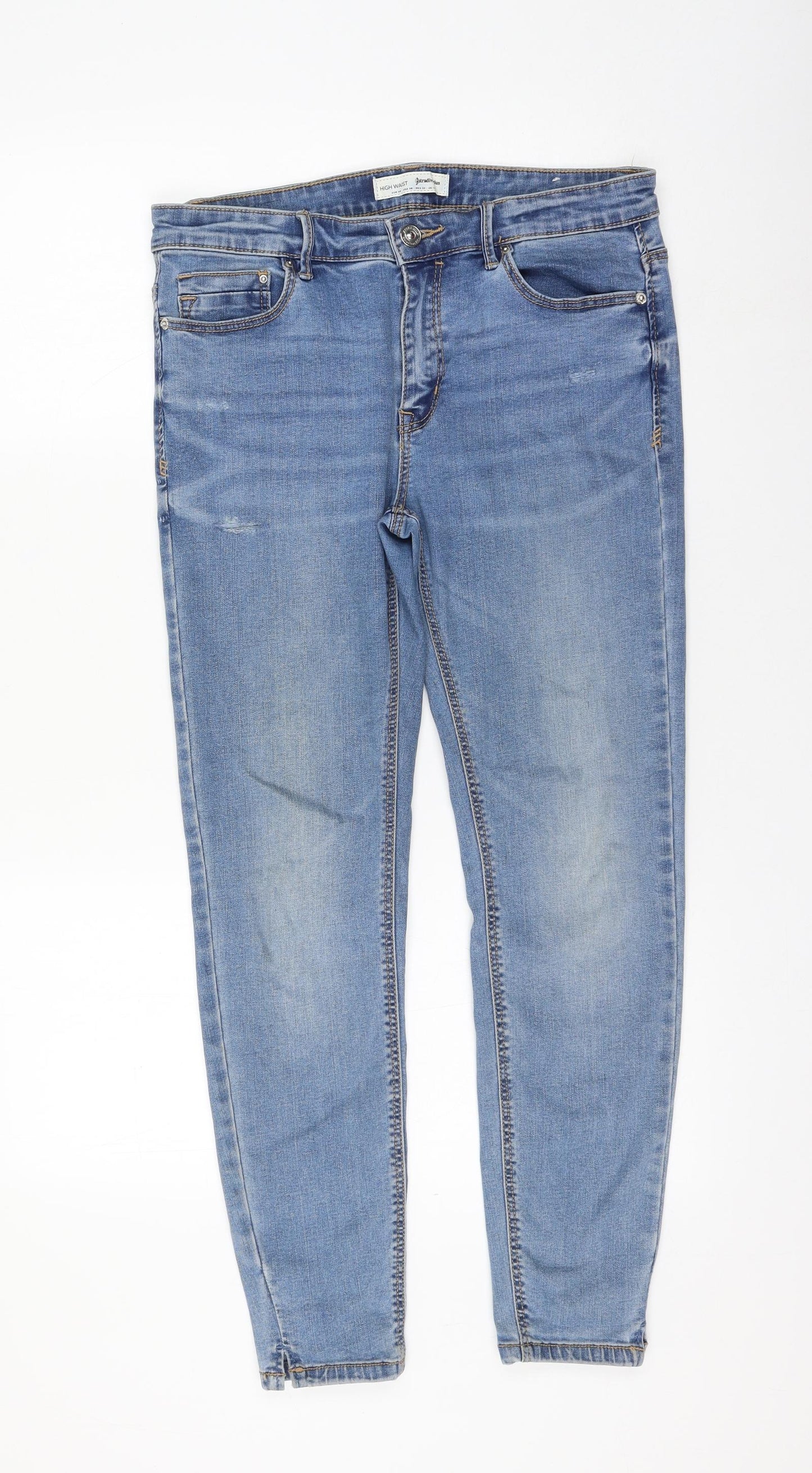 Stradivarius Womens Blue Cotton Skinny Jeans Size 12 L26 in Regular Zip