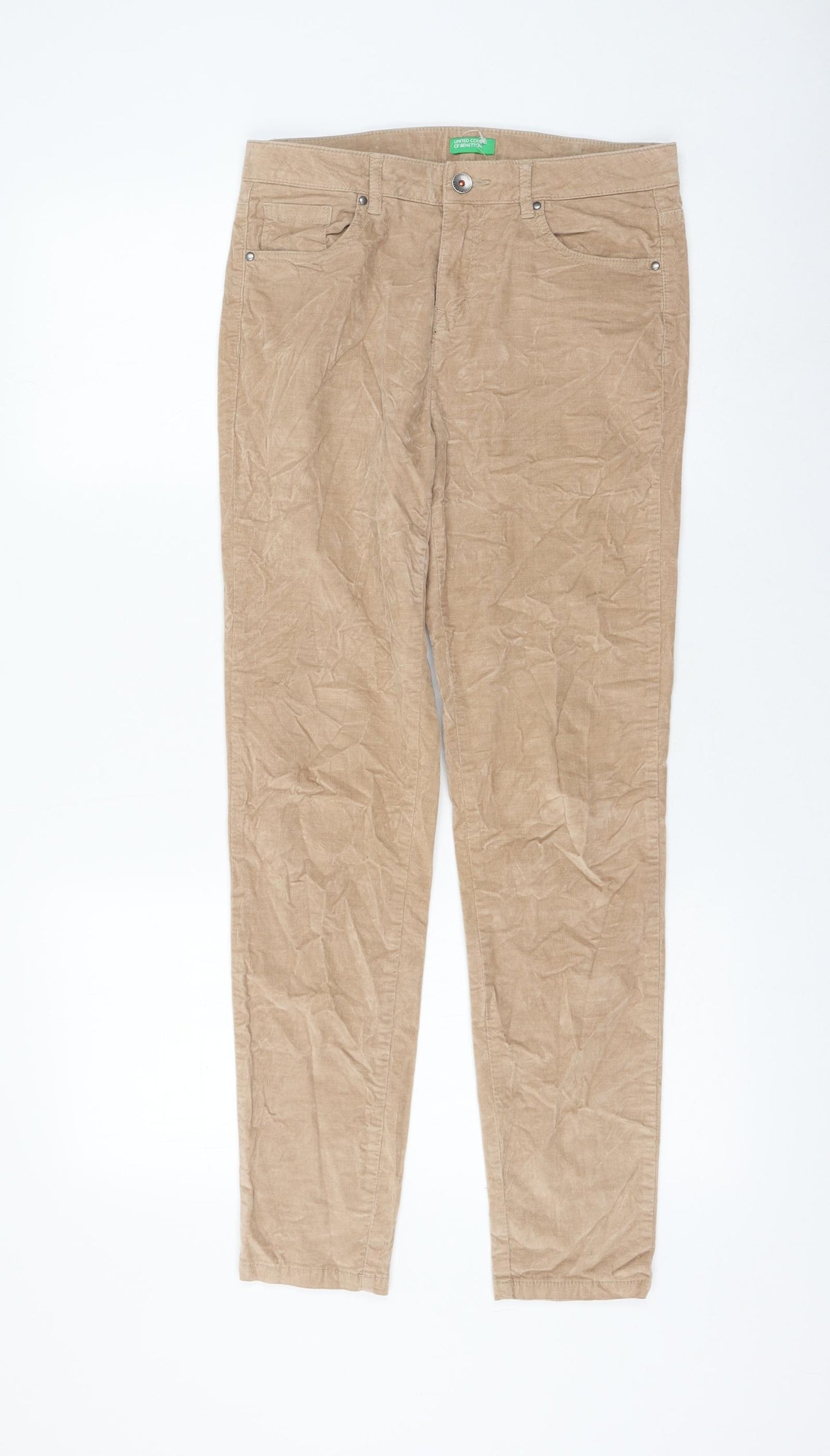 United Colors of Benetton Womens Beige Cotton Trousers Size 8 L28 in Regular Zip