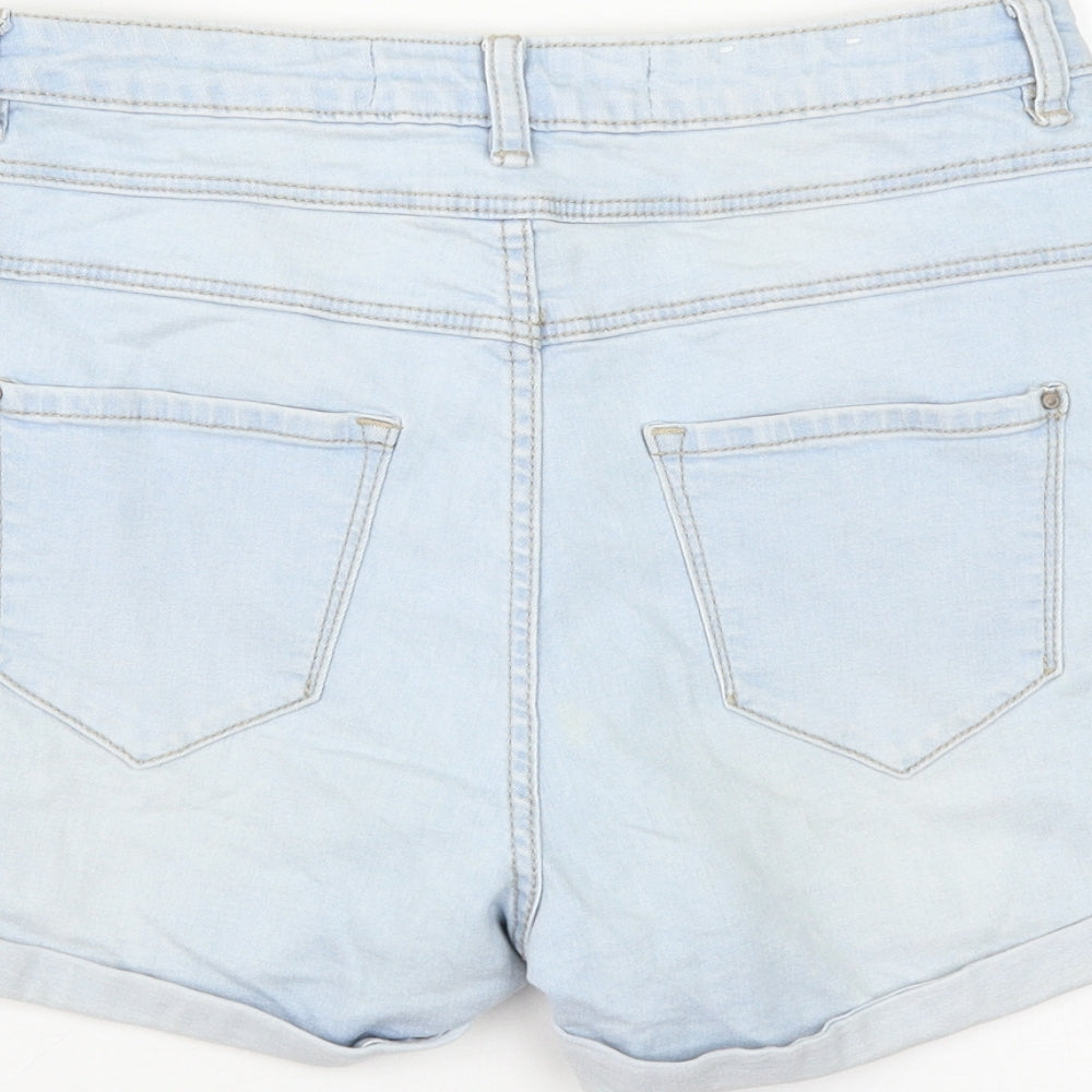 New Look Womens Blue Cotton Hot Pants Shorts Size 10 L3 in Regular Zip