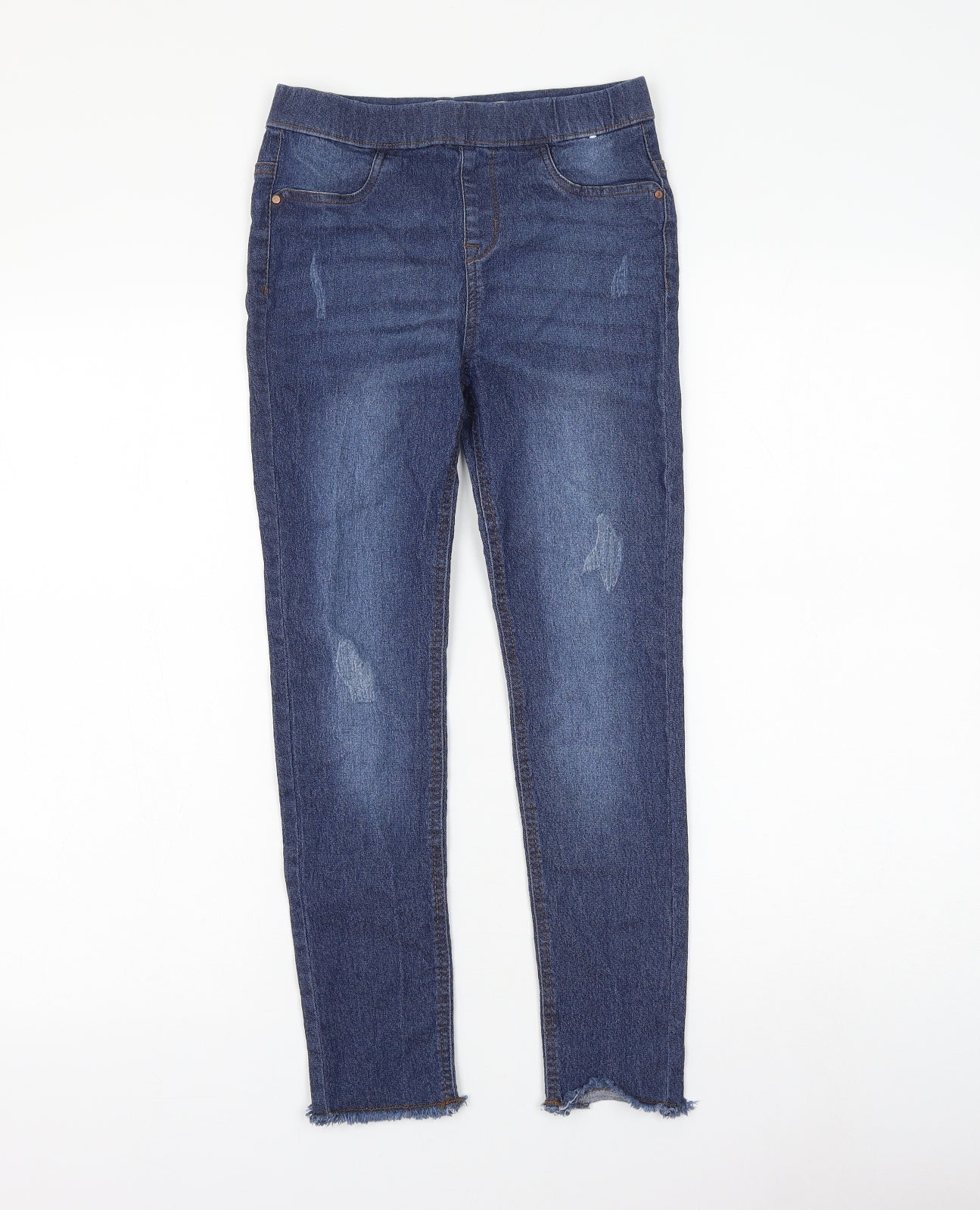Primark Girls Blue Cotton Jegging Jeans Size 10-11 Years Regular - Distressed