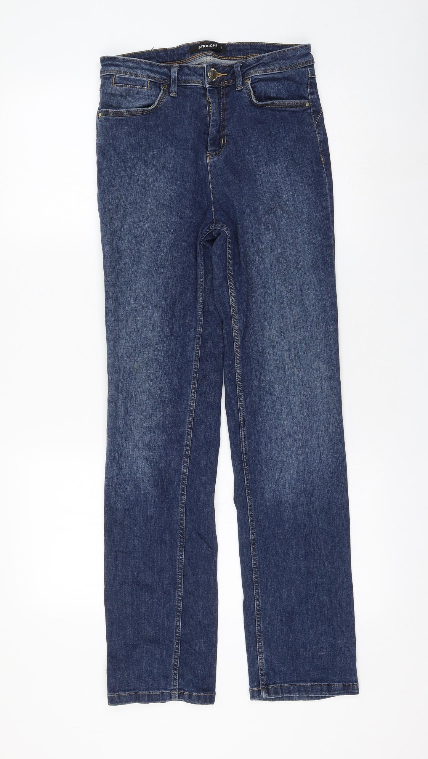 Marks and Spencer Womens Blue Cotton Straight Jeans Size 8 L29 in Regular Zip