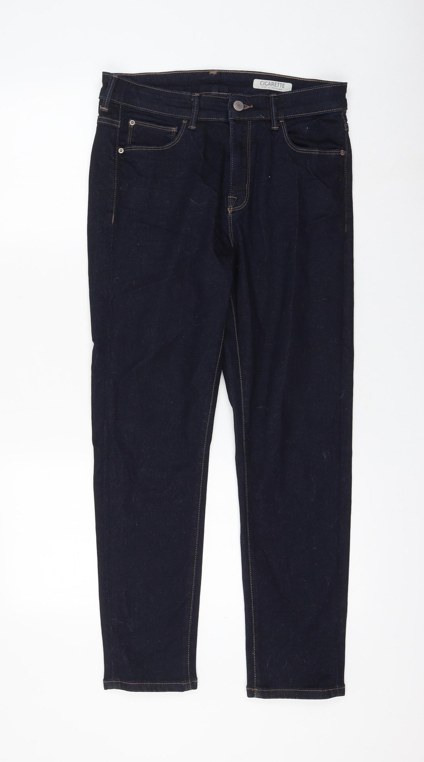 Marks and Spencer Womens Blue Cotton Straight Jeans Size 12 L26 in Regular Zip