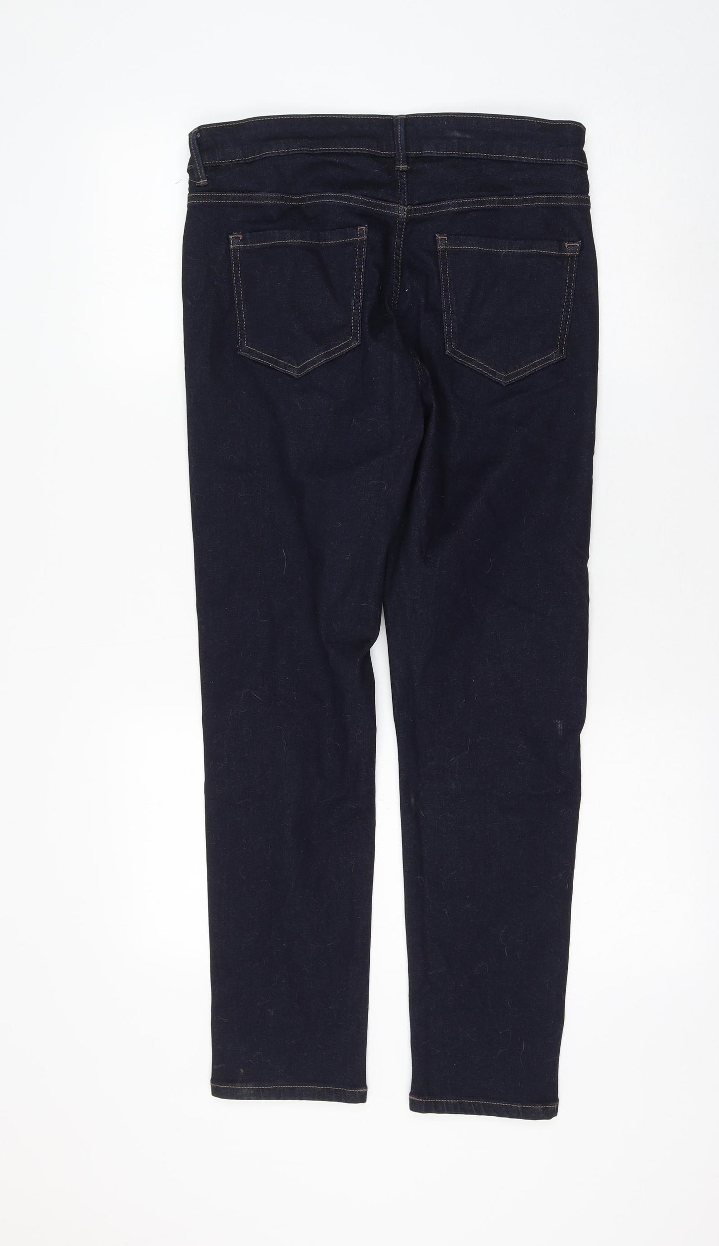 Marks and Spencer Womens Blue Cotton Straight Jeans Size 12 L26 in Regular Zip