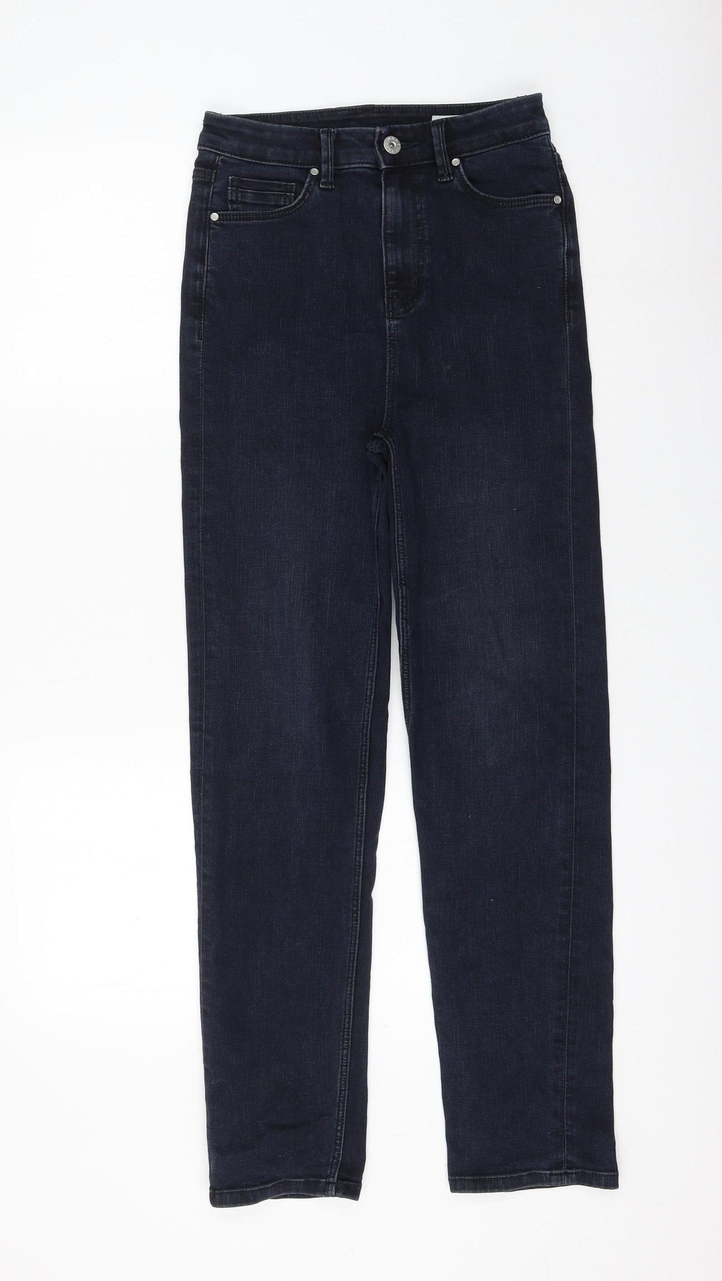 Marks and Spencer Womens Blue Cotton Straight Jeans Size 8 L27 in Regular Zip