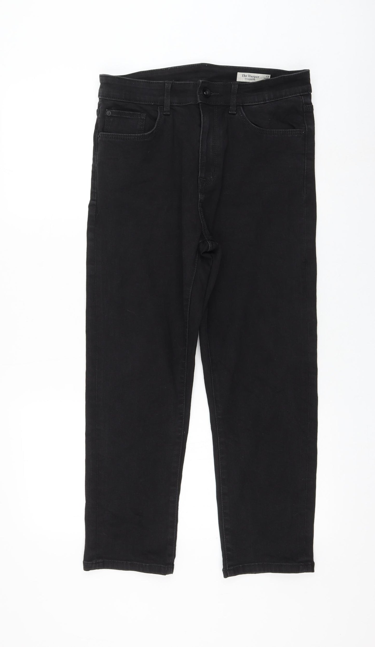 Marks and Spencer Womens Black Cotton Straight Jeans Size 12 L24 in Regular Zip