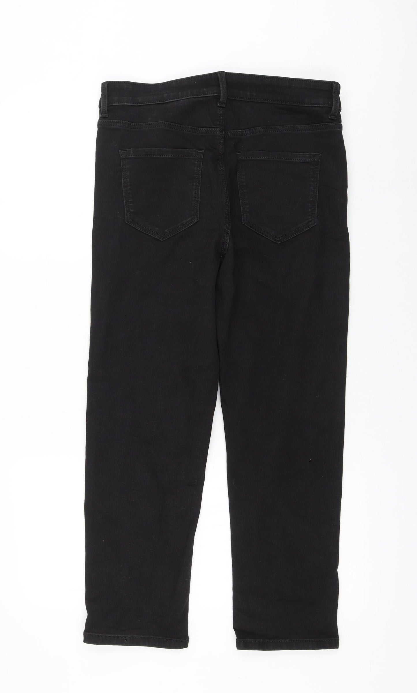 Marks and Spencer Womens Black Cotton Straight Jeans Size 12 L24 in Regular Zip