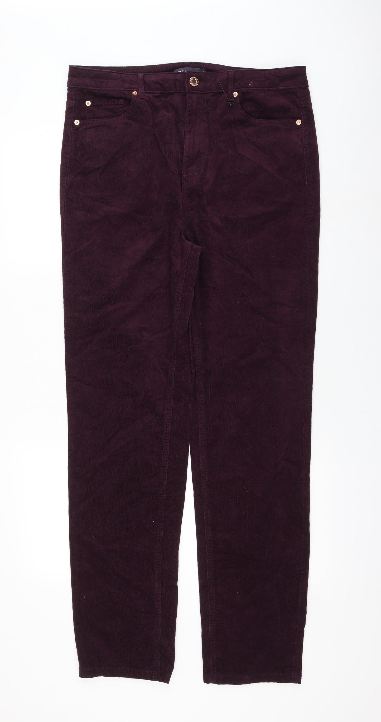 Marks and Spencer Womens Purple Cotton Trousers Size 16 L31 in Regular Zip