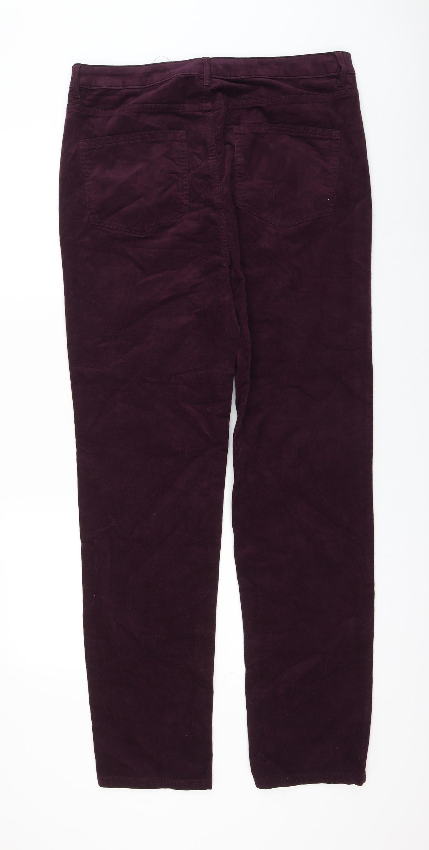 Marks and Spencer Womens Purple Cotton Trousers Size 16 L31 in Regular Zip