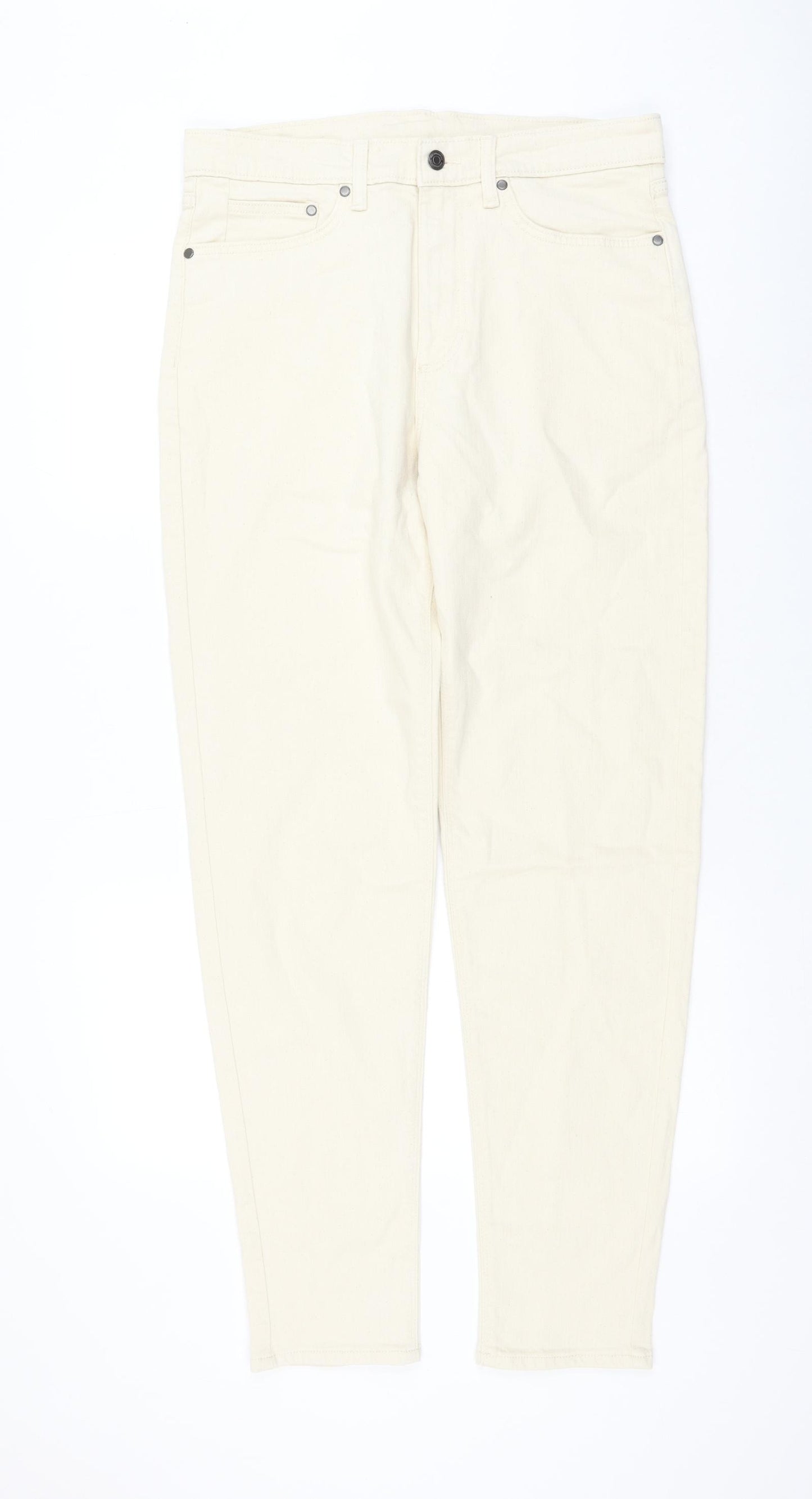 Marks and Spencer Womens Ivory Cotton Straight Jeans Size 32 in L33 in Regular Zip