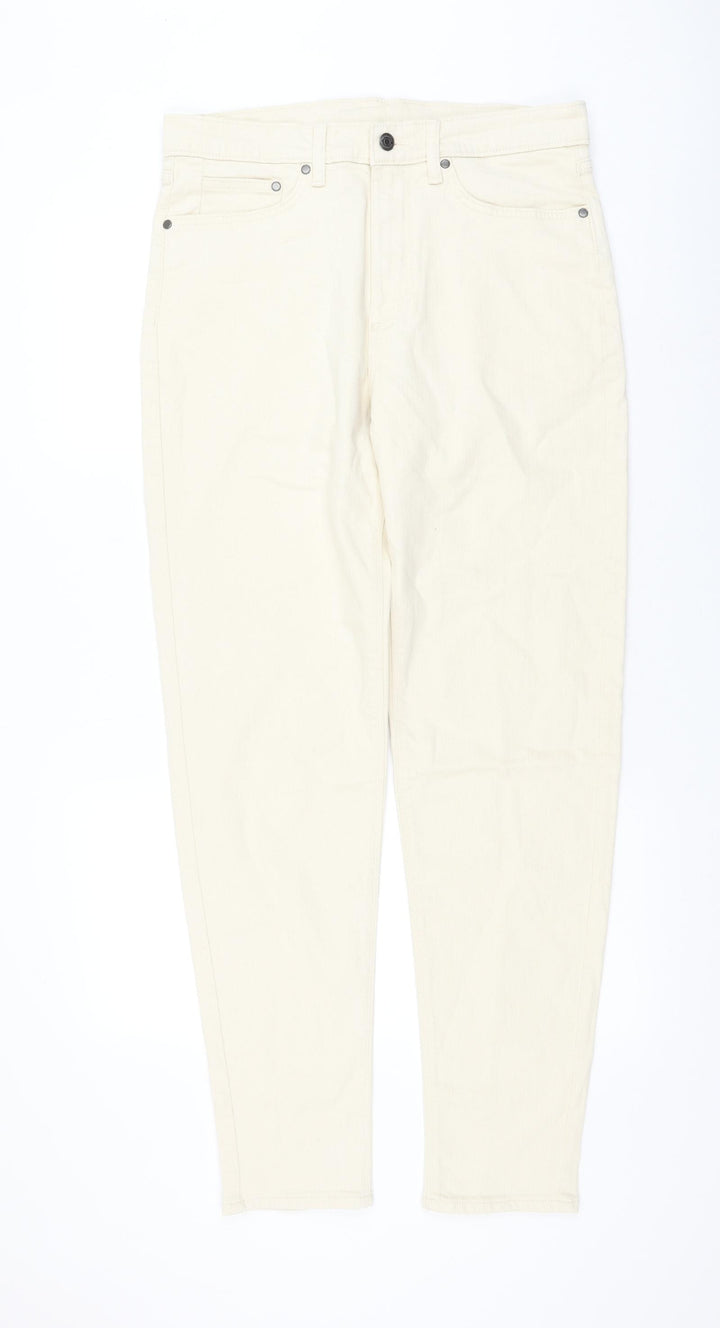 Marks and Spencer Womens Ivory Cotton Straight Jeans Size 32 in L33 in Regular Zip