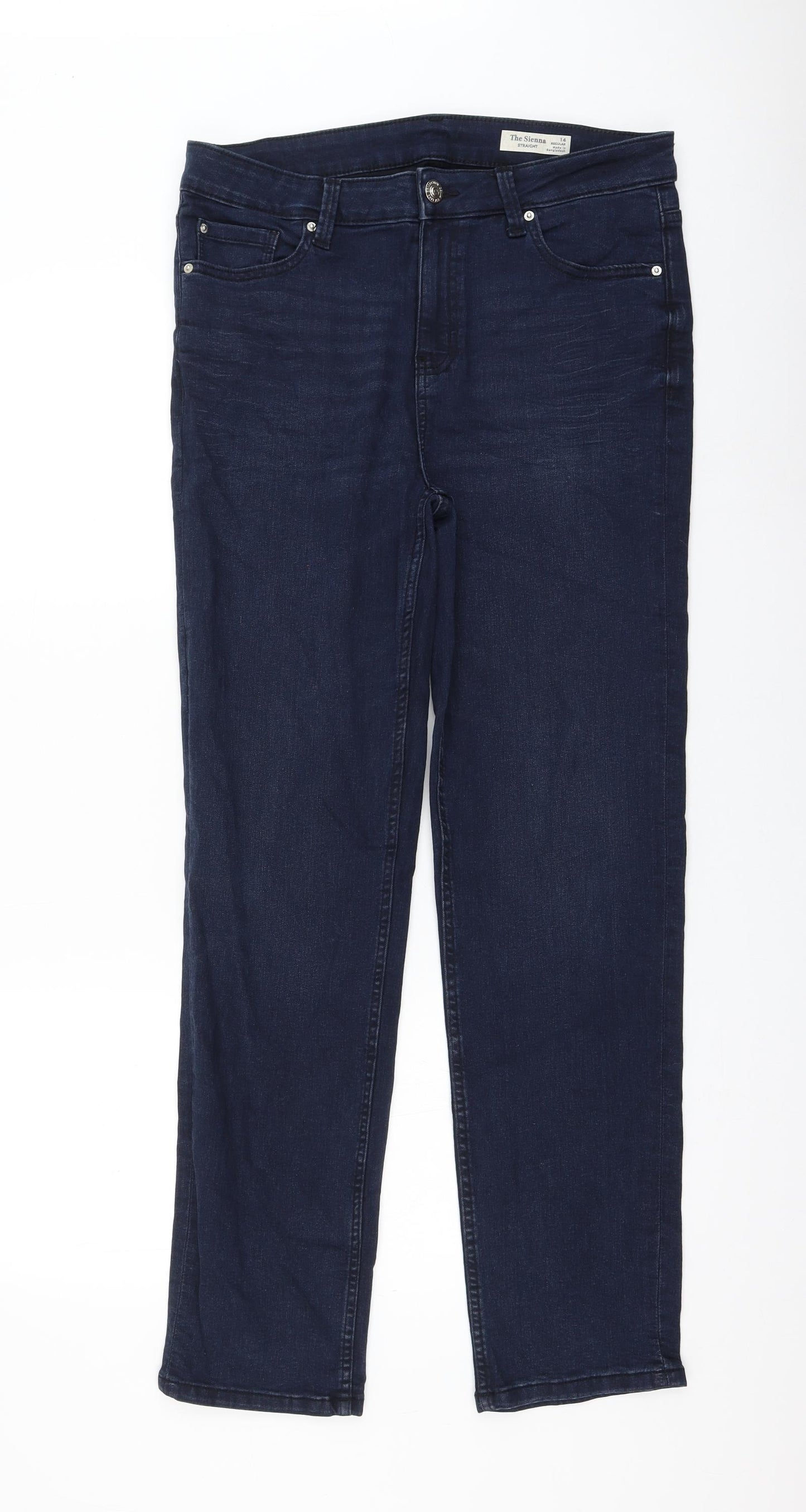 Marks and Spencer Womens Blue Cotton Straight Jeans Size 14 L30 in Regular Zip