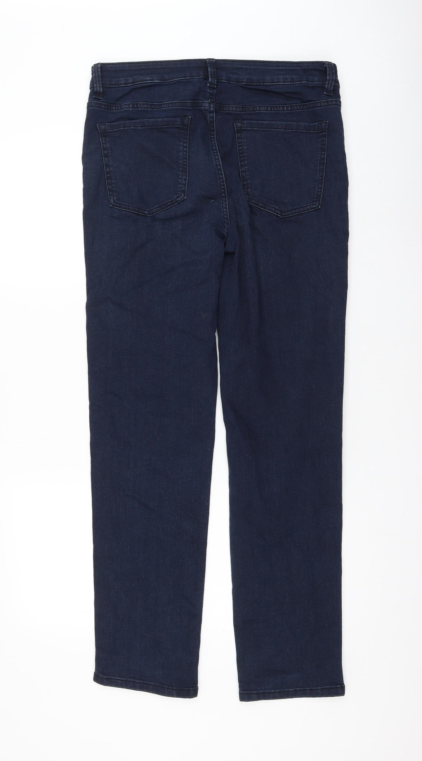 Marks and Spencer Womens Blue Cotton Straight Jeans Size 14 L30 in Regular Zip