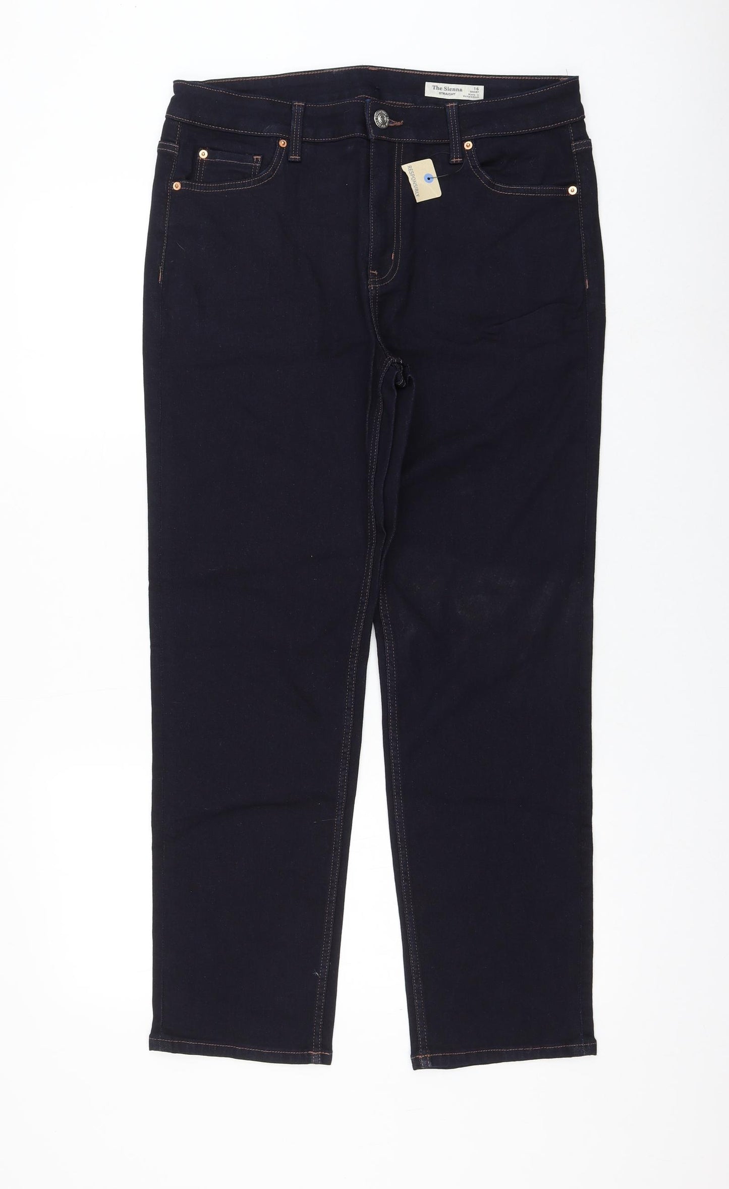 Marks and Spencer Womens Blue Cotton Straight Jeans Size 16 L28 in Regular Zip