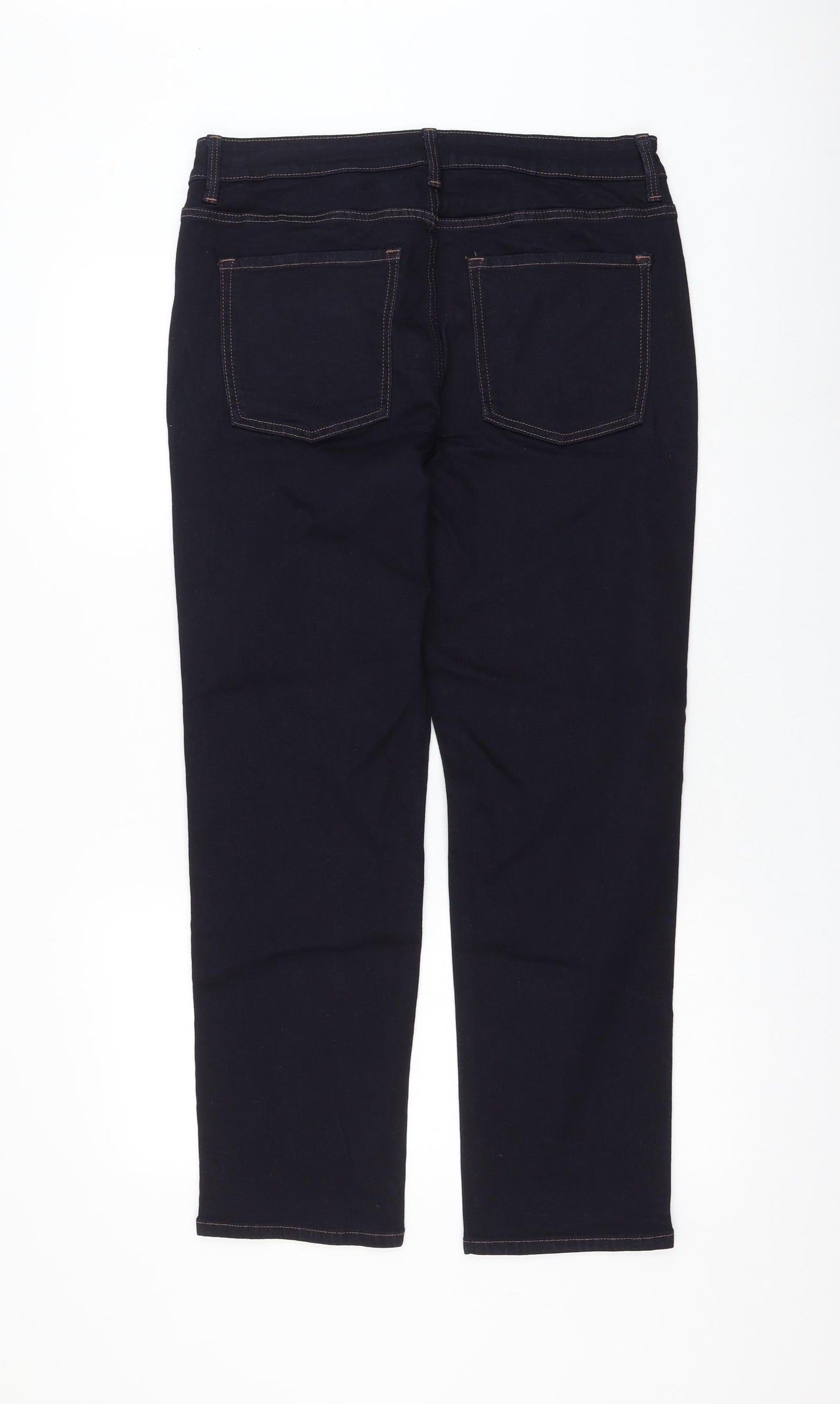 Marks and Spencer Womens Blue Cotton Straight Jeans Size 16 L28 in Regular Zip
