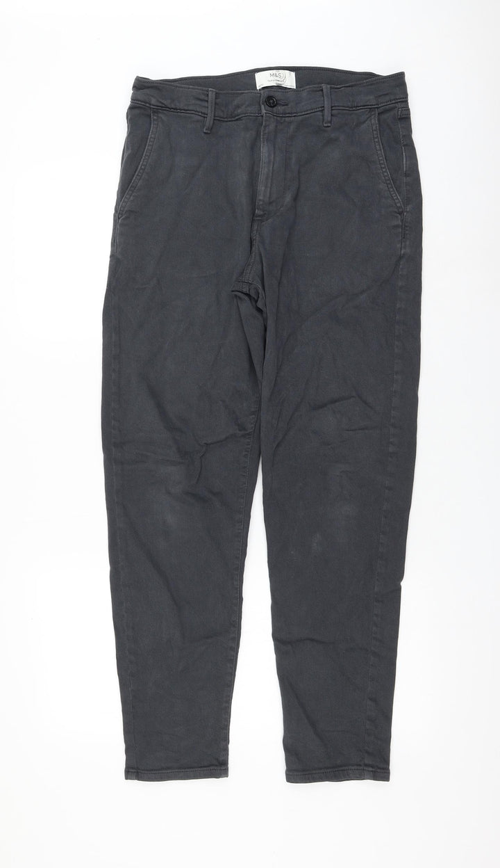Marks and Spencer Womens Grey Cotton Tapered Jeans Size 32 in L31 in Regular Zip