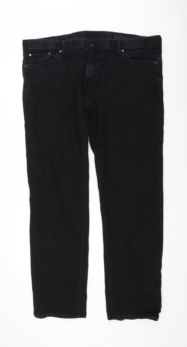 Preworn Womens Black Polyester Straight Jeans Size 42 L30 in Regular Zip