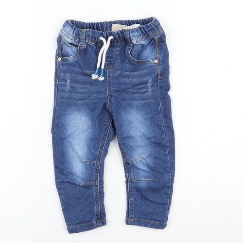 Little Gent Boys Blue Cotton Jogger Jeans Size 12-18 Months Drawstring