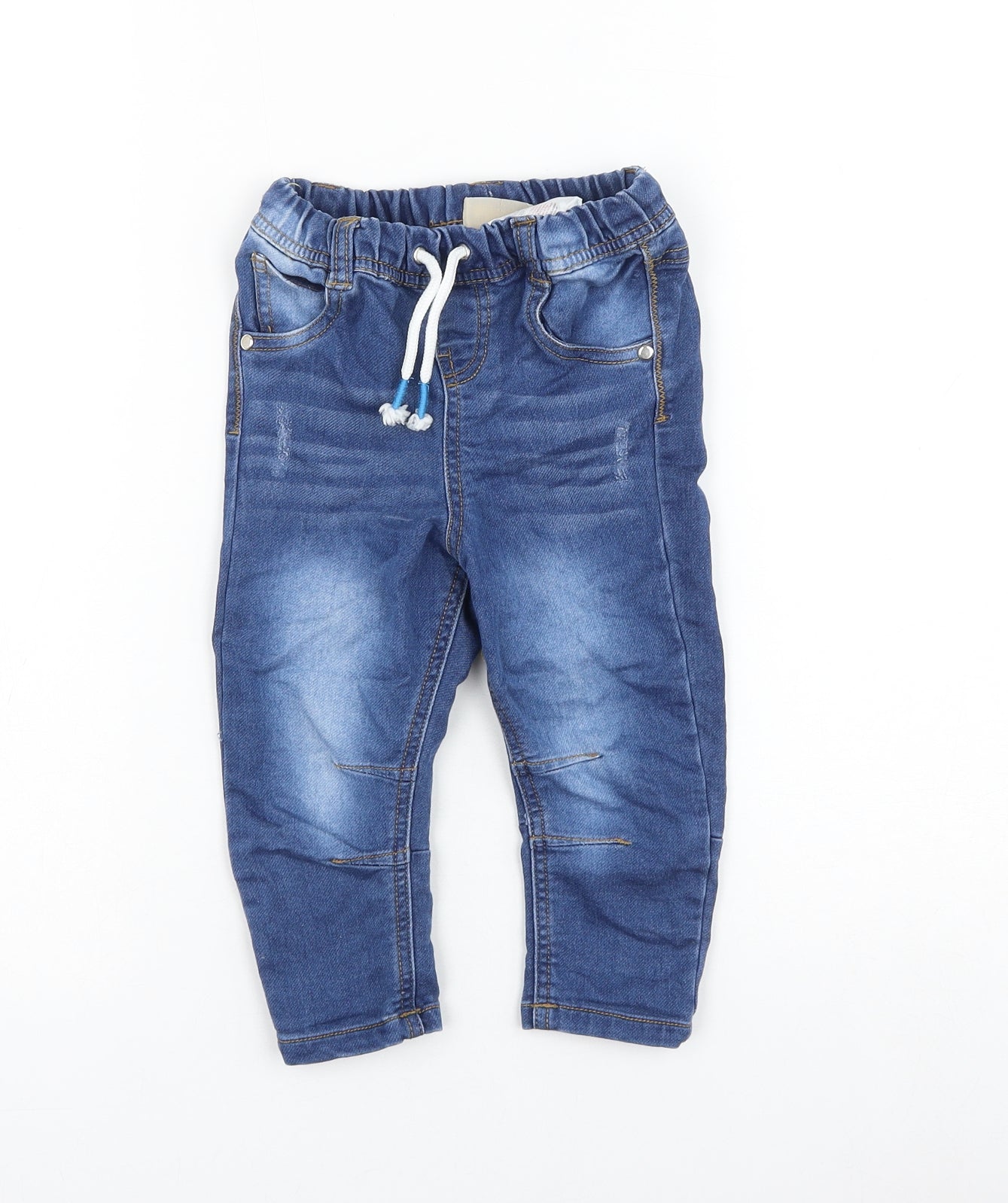 Little Gent Boys Blue Cotton Jogger Jeans Size 12-18 Months Drawstring