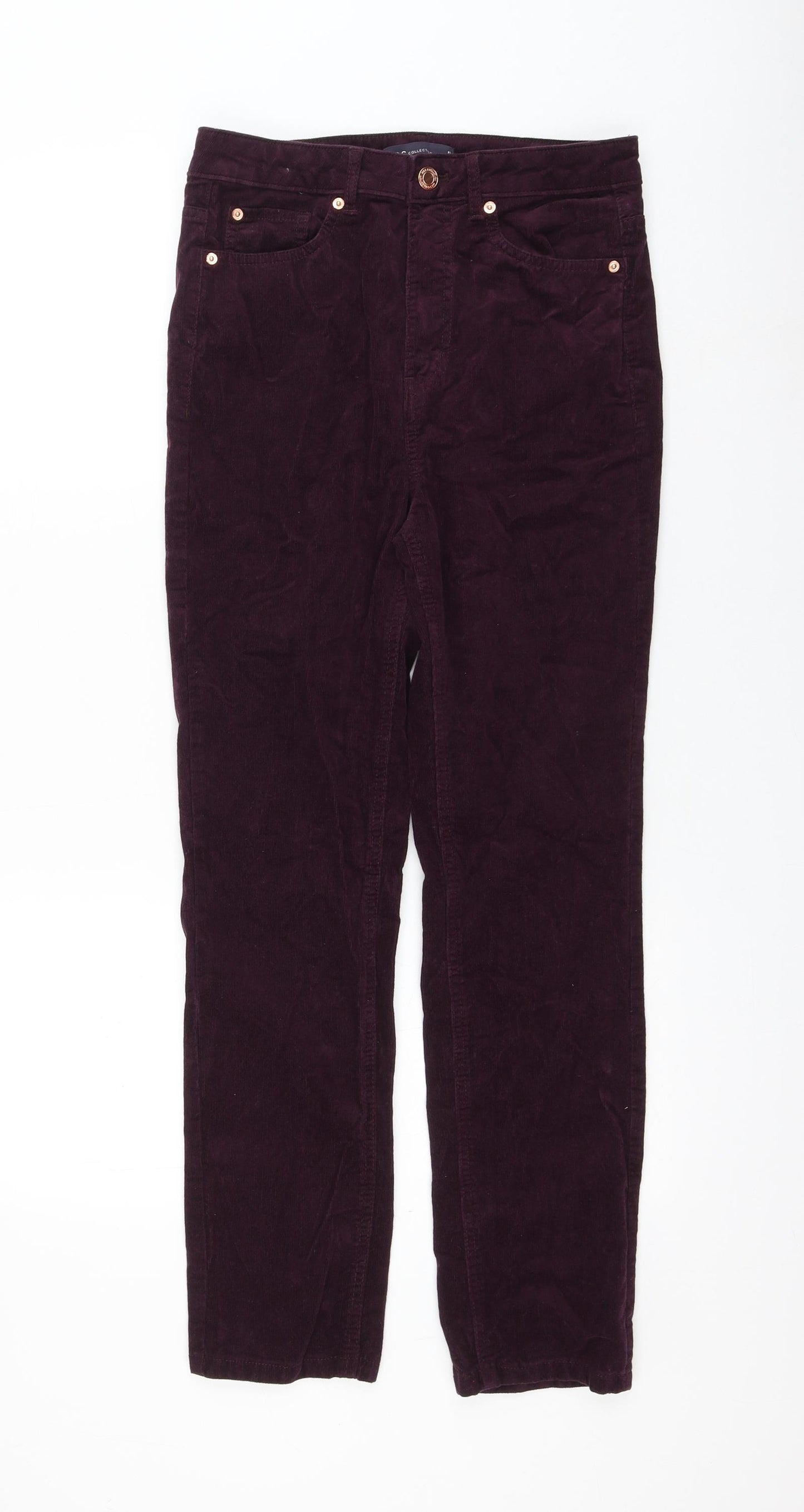 Marks and Spencer Womens Purple Cotton Trousers Size 10 L28 in Regular Zip