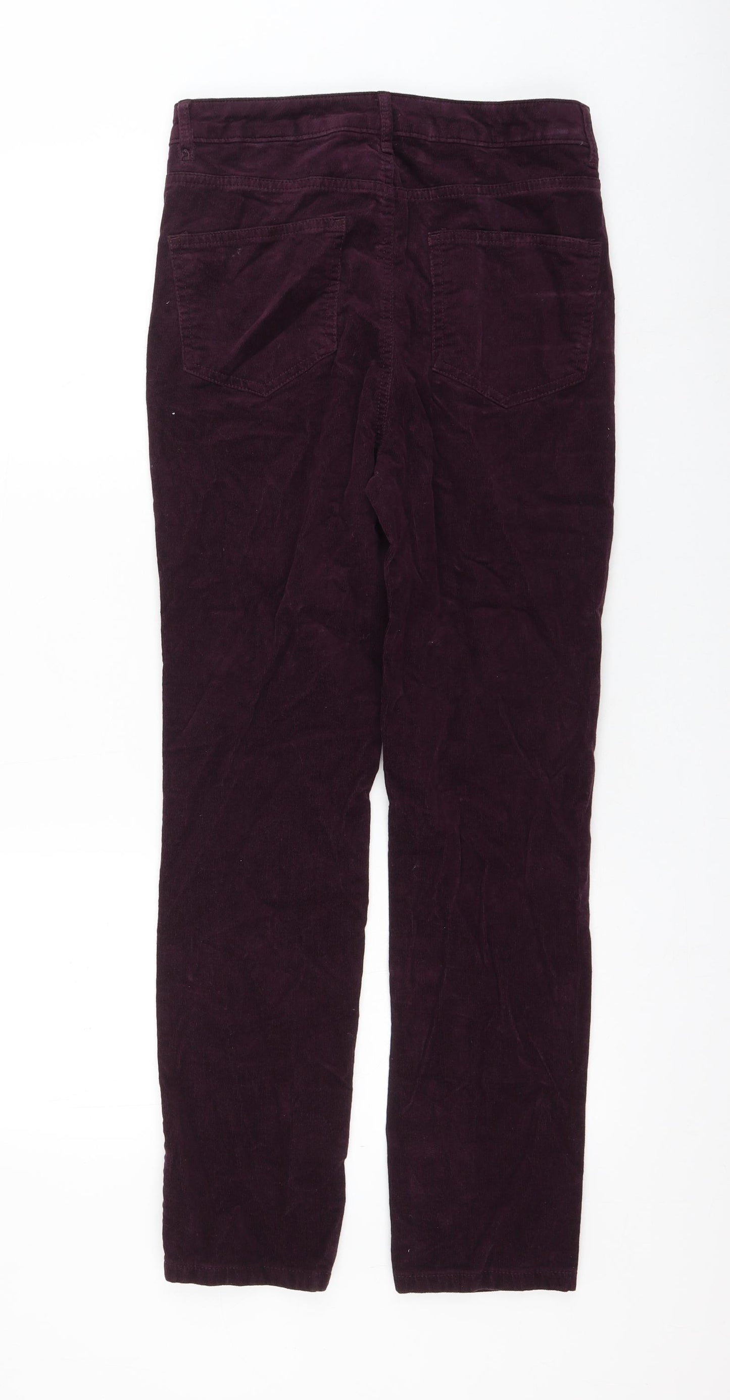 Marks and Spencer Womens Purple Cotton Trousers Size 10 L28 in Regular Zip