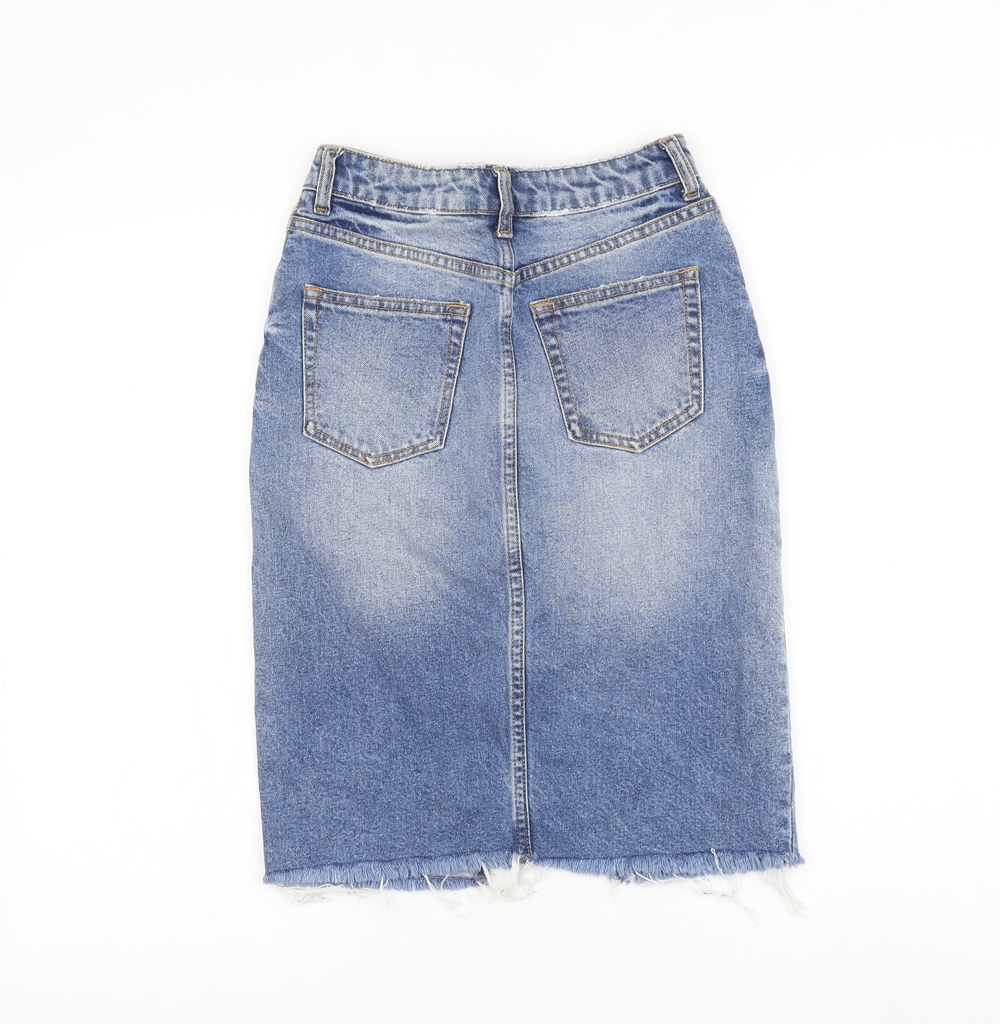 H&M Womens Blue Cotton Straight & Pencil Skirt Size 4 Zip
