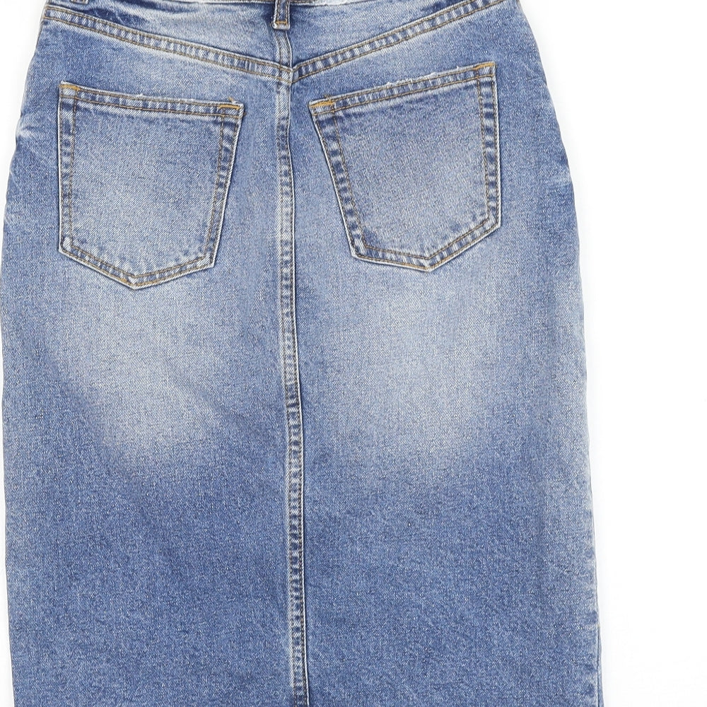 H&M Womens Blue Cotton Straight & Pencil Skirt Size 4 Zip