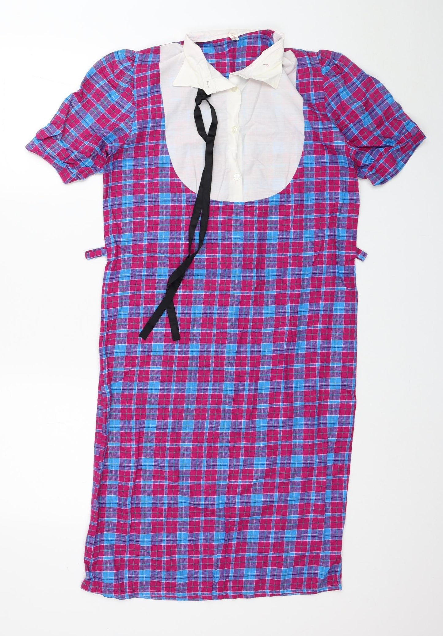 Preworn Womens Pink Plaid Cotton Shirt Dress Size 10 Collared Pullover