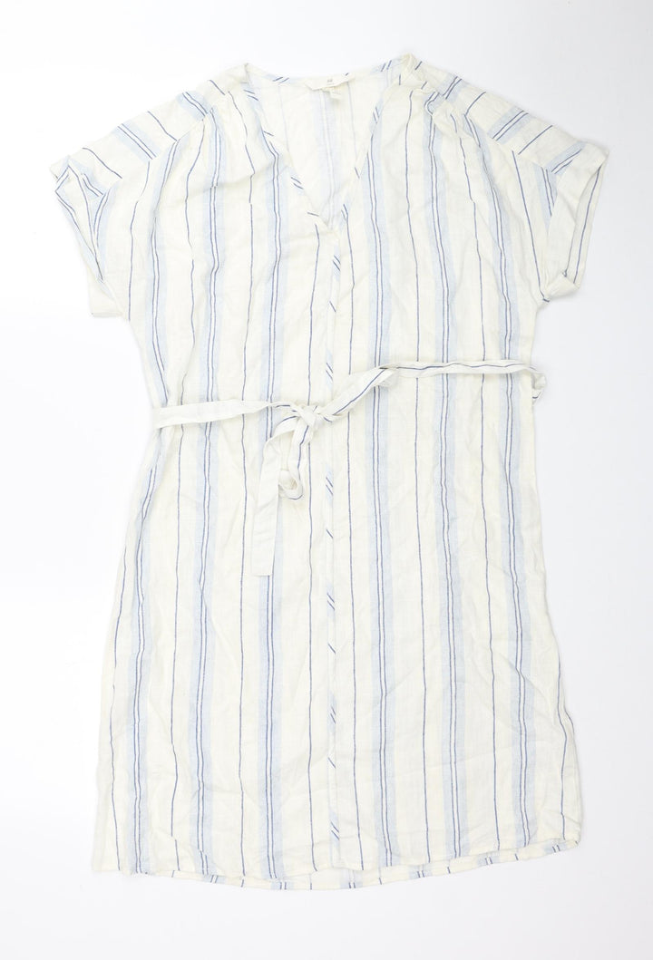 H&M Womens Ivory Striped Viscose T-Shirt Dress Size XS V-Neck Pullover