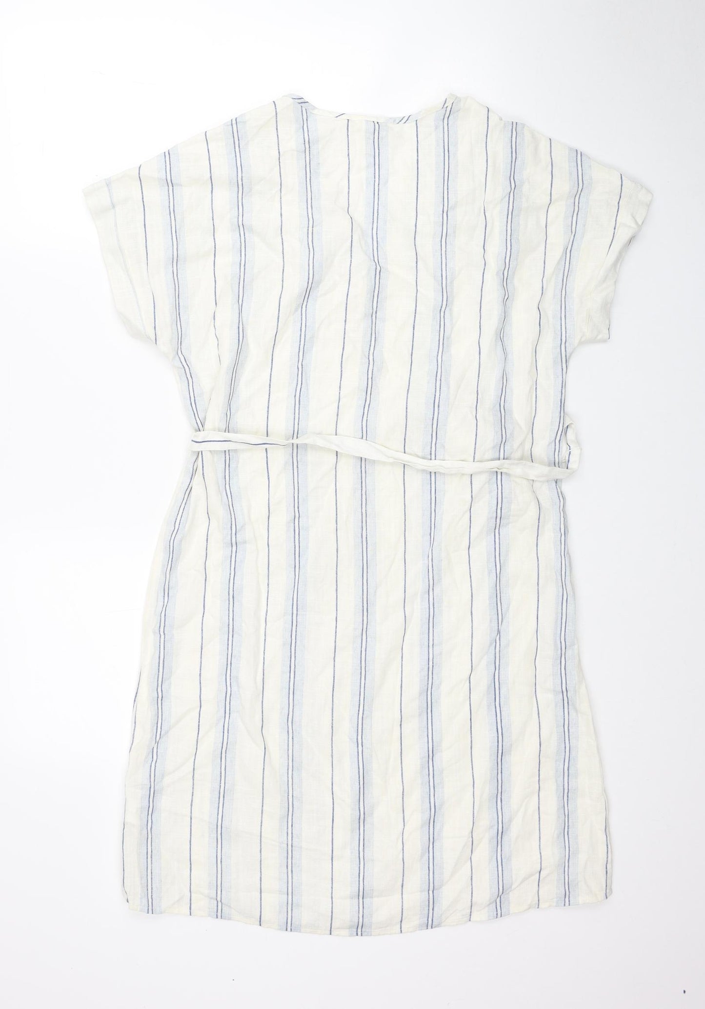 H&M Womens Ivory Striped Viscose T-Shirt Dress Size XS V-Neck Pullover
