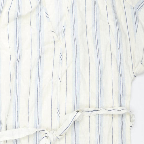H&M Womens Ivory Striped Viscose T-Shirt Dress Size XS V-Neck Pullover