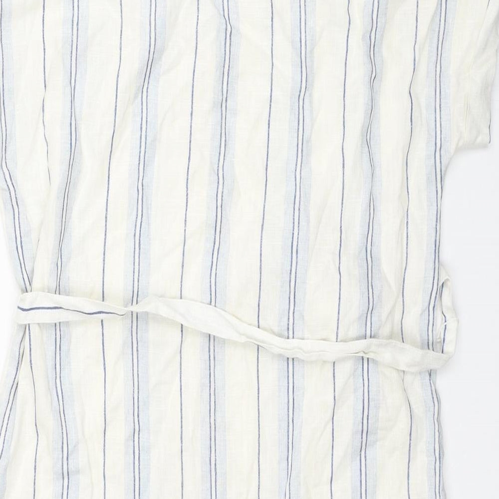 H&M Womens Ivory Striped Viscose T-Shirt Dress Size XS V-Neck Pullover