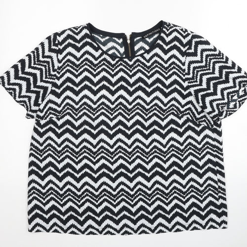 Definitions Womens Black Geometric Polyester Basic T-Shirt Size 16 Scoop Neck