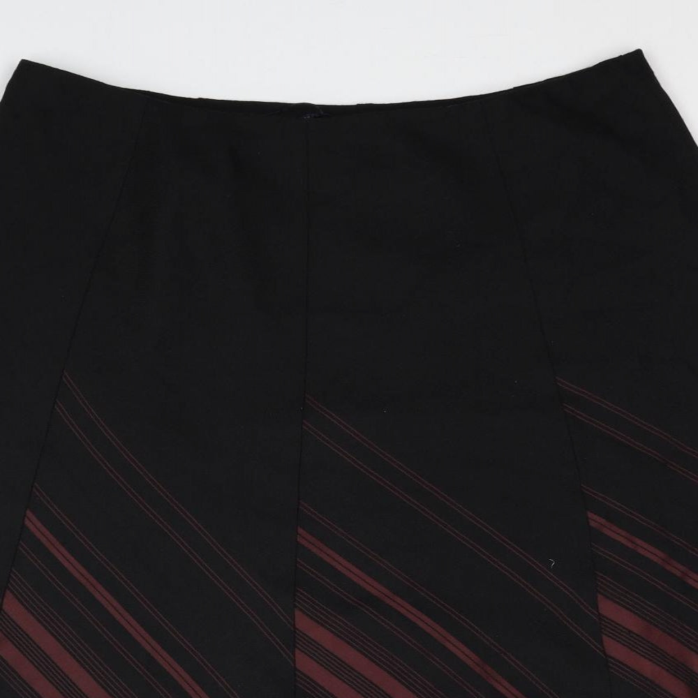 Marks and Spencer Womens Black Striped Polyester Pleated Skirt Size 18