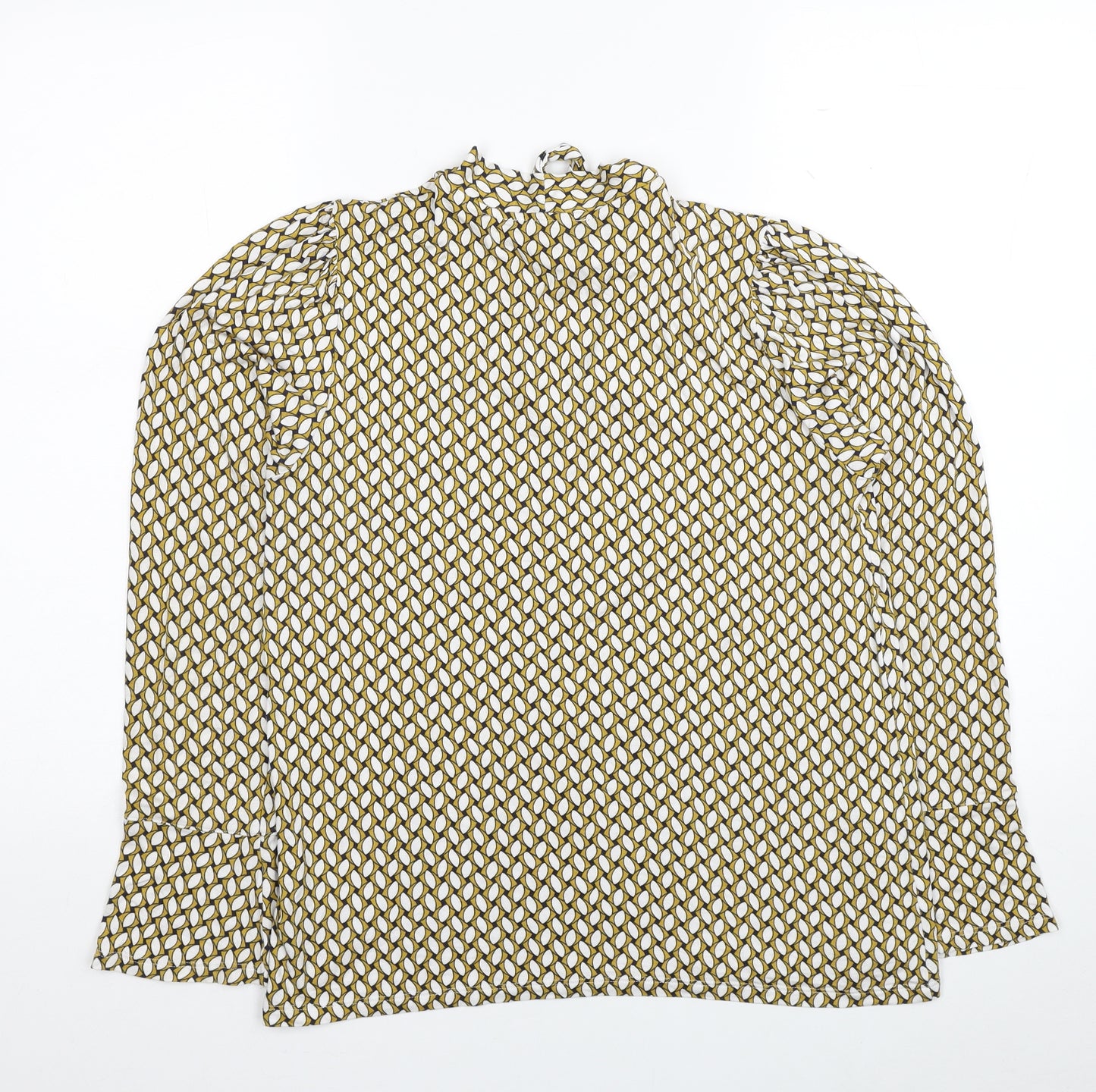 Marks and Spencer Womens Yellow Geometric Viscose Basic Blouse Size 10 Mock Neck