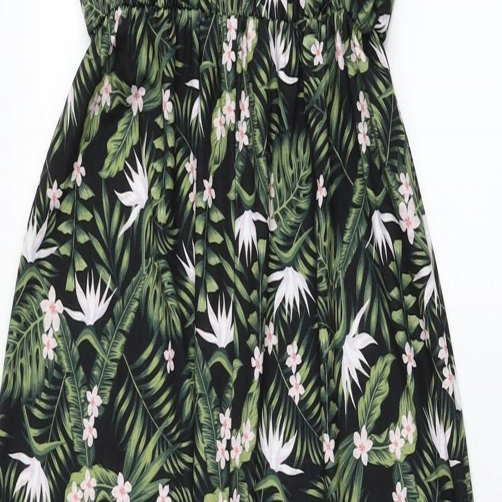 Preworn Womens Green Floral Polyester Maxi Size 10 Scoop Neck Pullover - Elasticated Waist