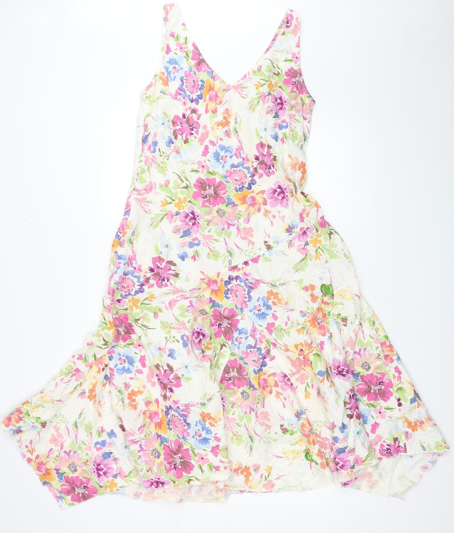Per Una Womens Multicoloured Floral Cotton Fit & Flare Size 14 V-Neck Pullover