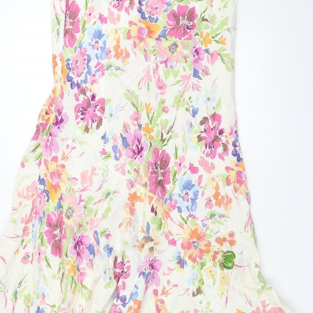 Per Una Womens Multicoloured Floral Cotton Fit & Flare Size 14 V-Neck Pullover