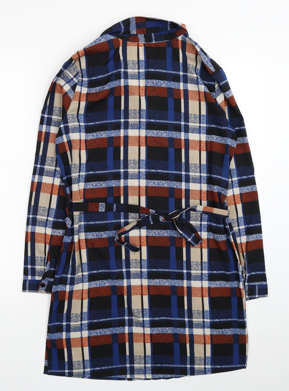 PEP&CO Womens Blue Plaid Polyester Shirt Dress Size 8 Collared Button