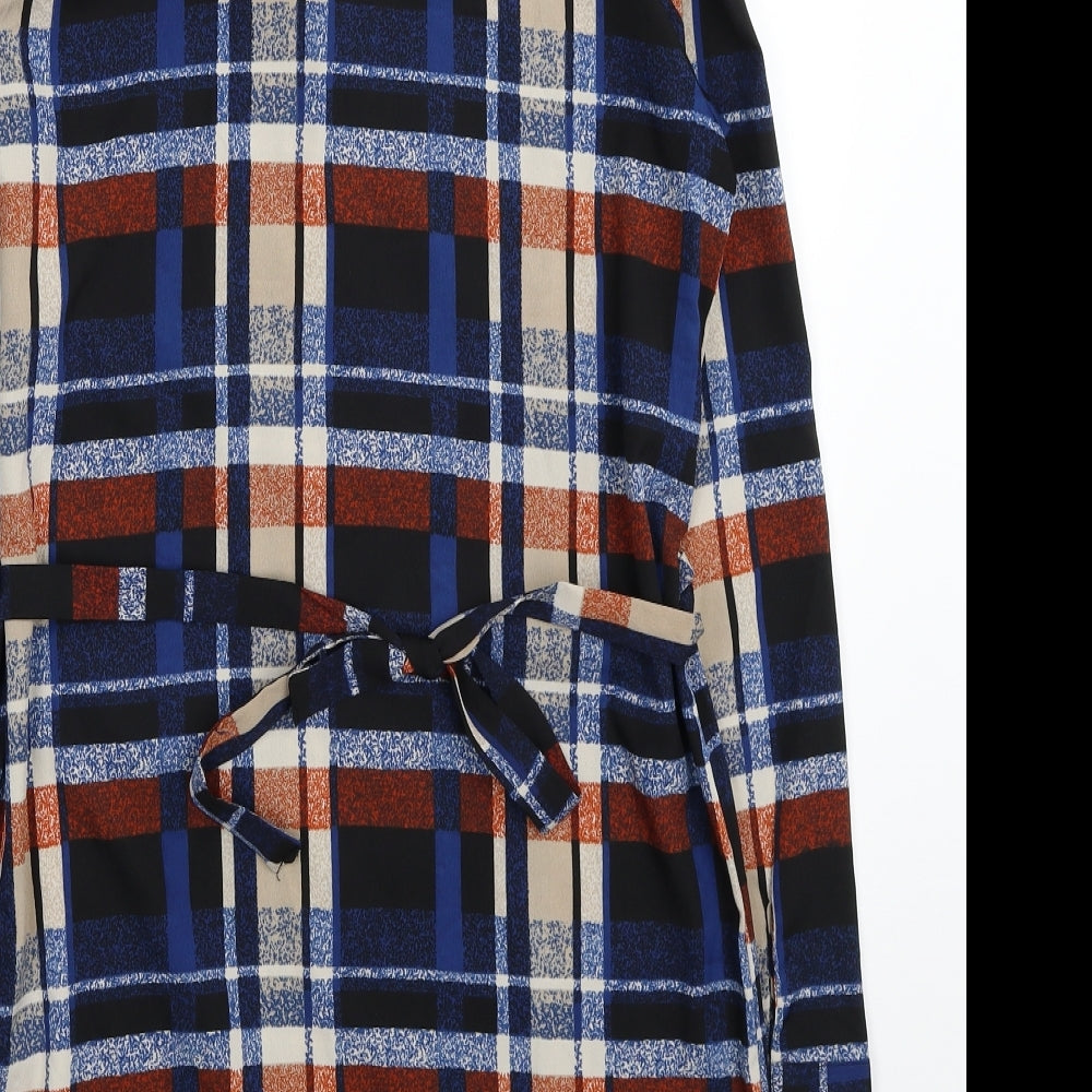 PEP&CO Womens Blue Plaid Polyester Shirt Dress Size 8 Collared Button