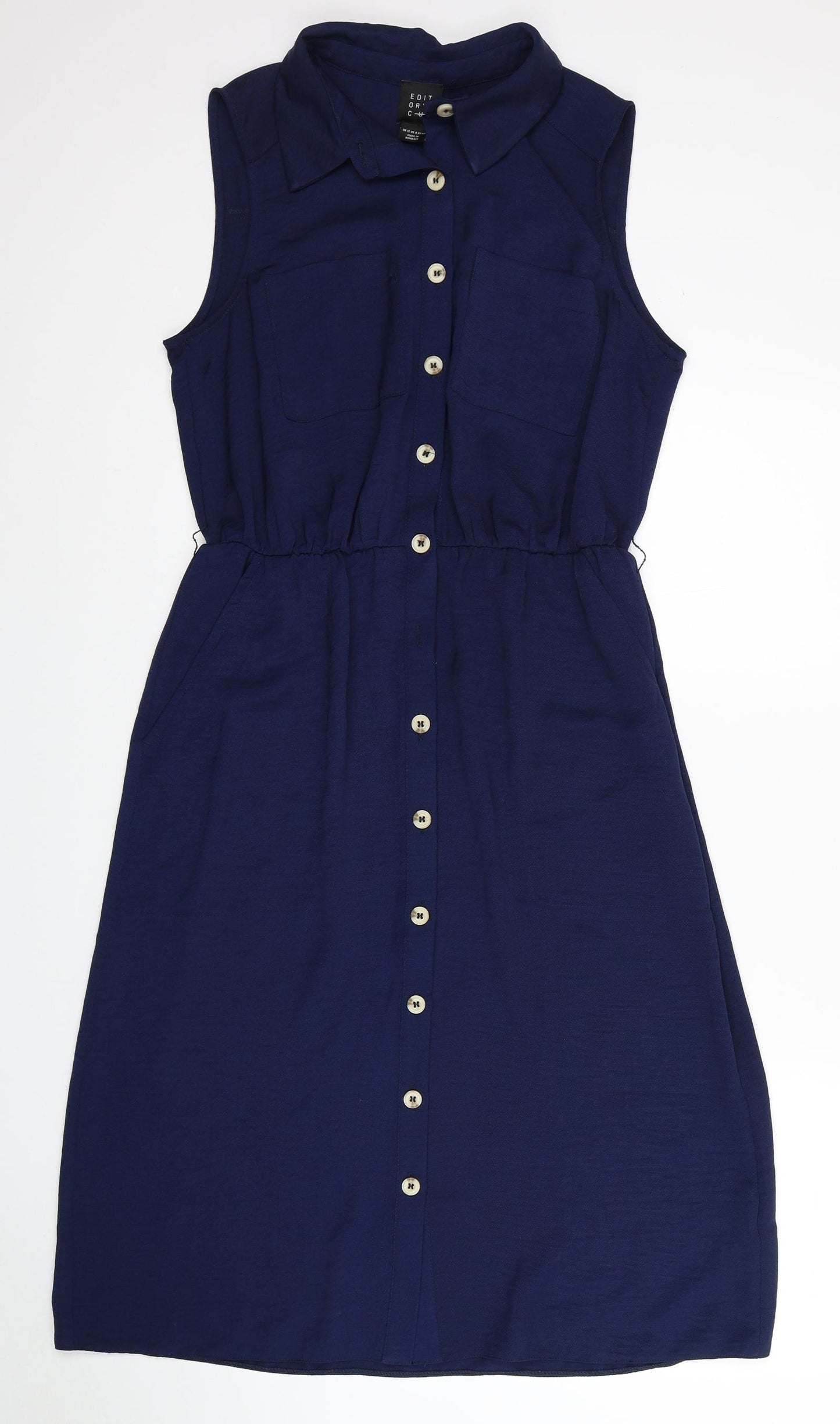 Edit Or'S Cut Womens Blue Polyester Shirt Dress Size 12 Collared Button - Elasticated Waist
