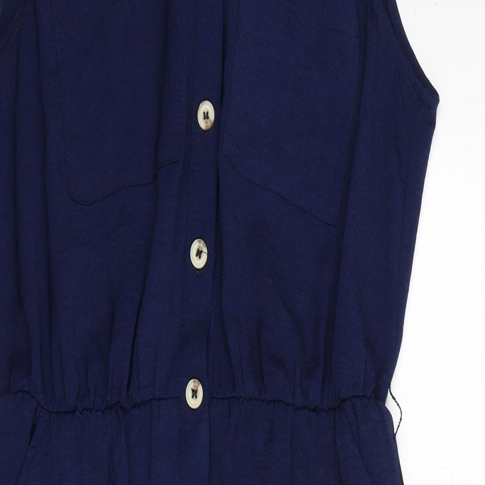 Edit Or'S Cut Womens Blue Polyester Shirt Dress Size 12 Collared Button - Elasticated Waist