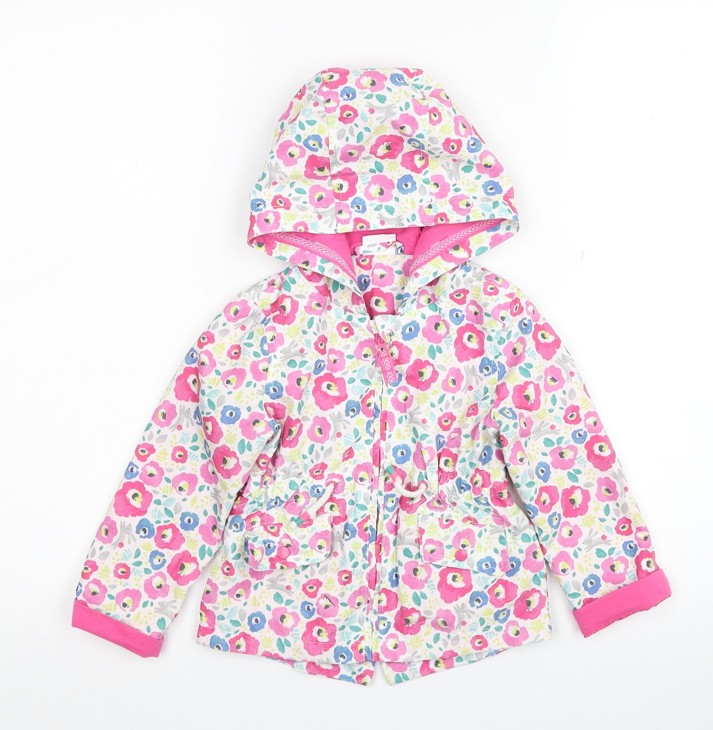 F&F Girls Multicoloured Floral Parka Coat Size 18-24 Months Zip