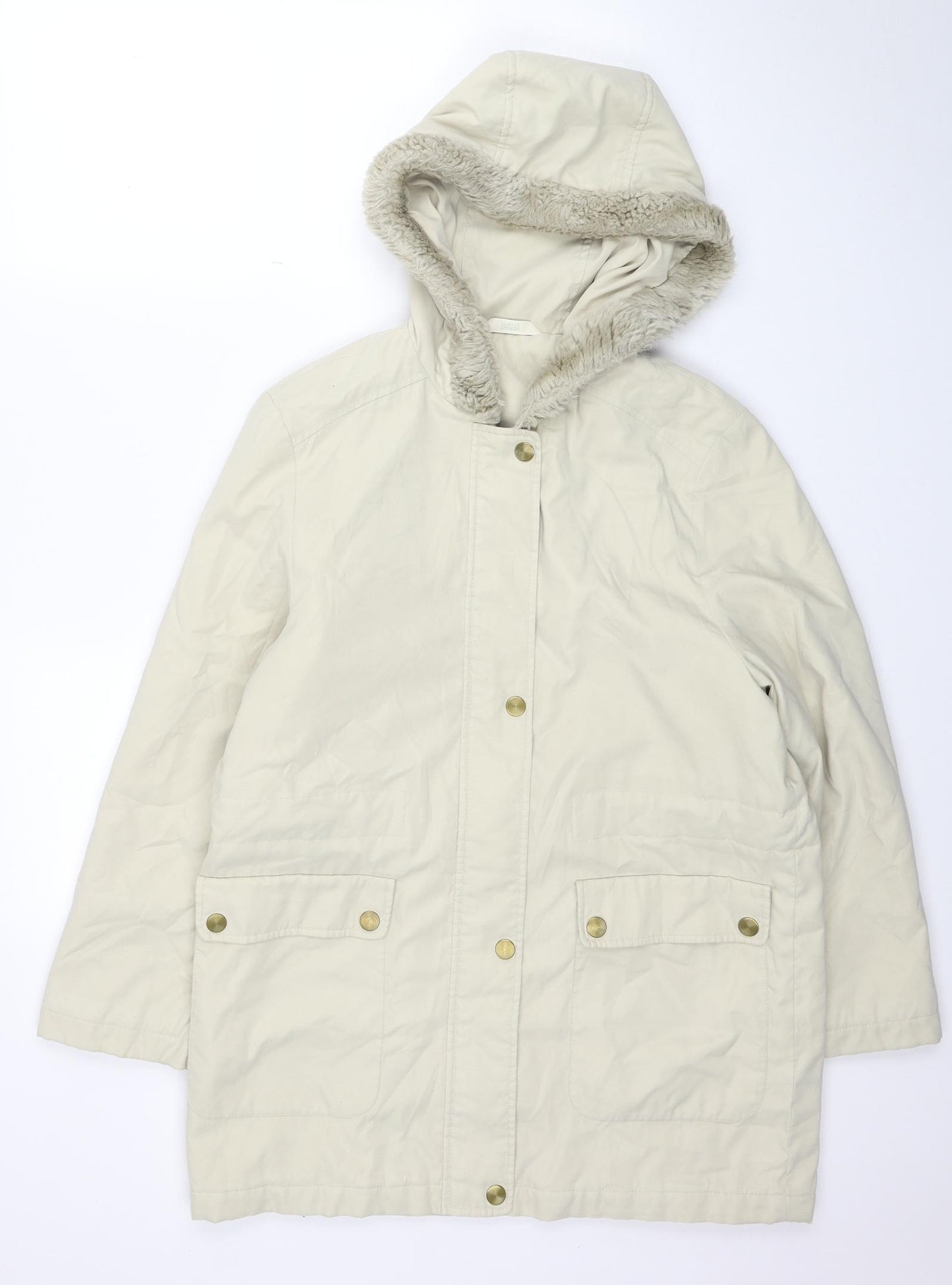 Marks and Spencer Womens Beige Parka Coat Size 8 Zip